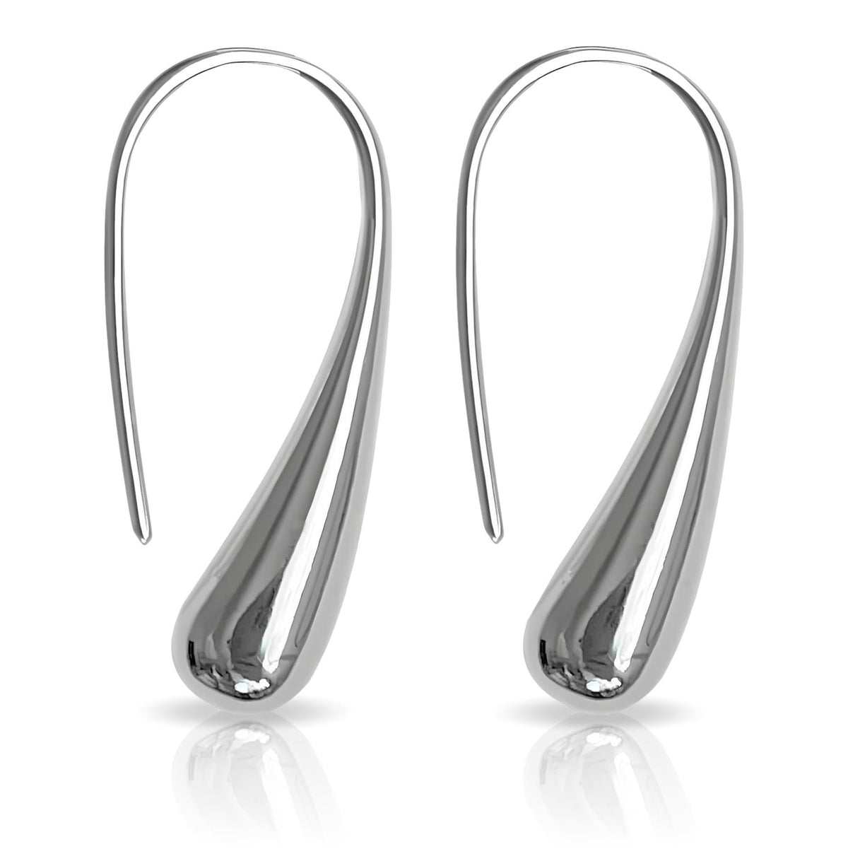 Classic Elongated Teardrop Dangly/Dangle Drop Hook Earrings for Women Ladies Girls - 925 Sterling Silver Plated - Designer Inspired