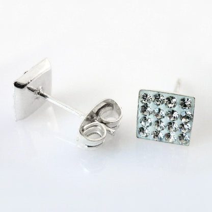 6MM Bling LADIES Square Micro Pave Austrian Crystal Sterling Silver Stud Earrings/Ear Studs for Women/Teenage/Girls - 925 Sterling Silver - White/Clear