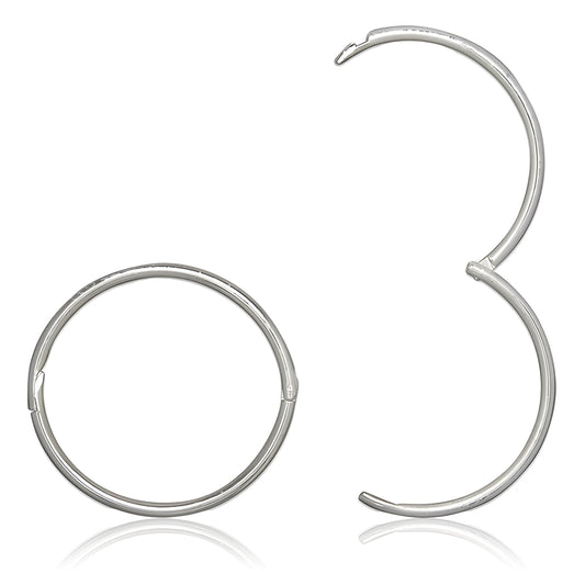 16MM Sterling Silver Fine Circle Round Endless Half-Hinged Hoops - Polished Round Hoop Sleeper Earrings for Women/Teenage/Girls - 925 Sterling Silver