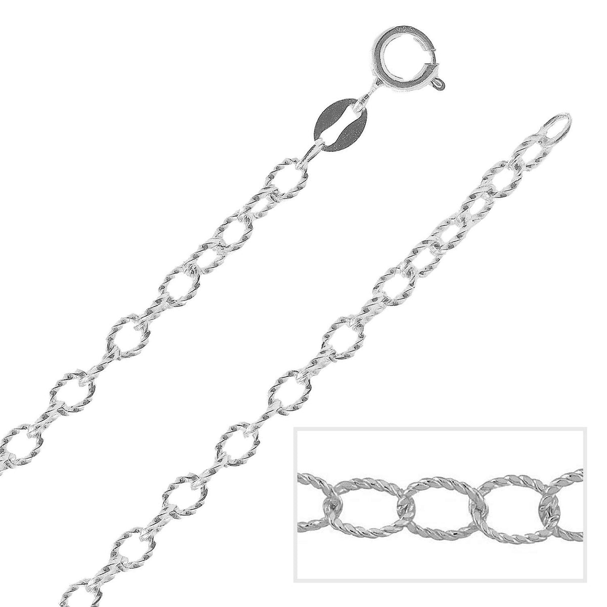 925 Sterling Silver 2/2.5/3.4/3.8 MM Wide Cable/Open Cable/Twisted Cable Chain Necklace fo 