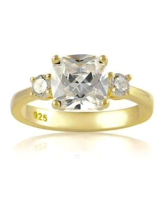 WOMENS Diamond Cubic Zirconia (CZ) Engagement Ring - Replica Duchess Meghan Markle Ring - 925 Sterling Silver With Yellow Gold Plating