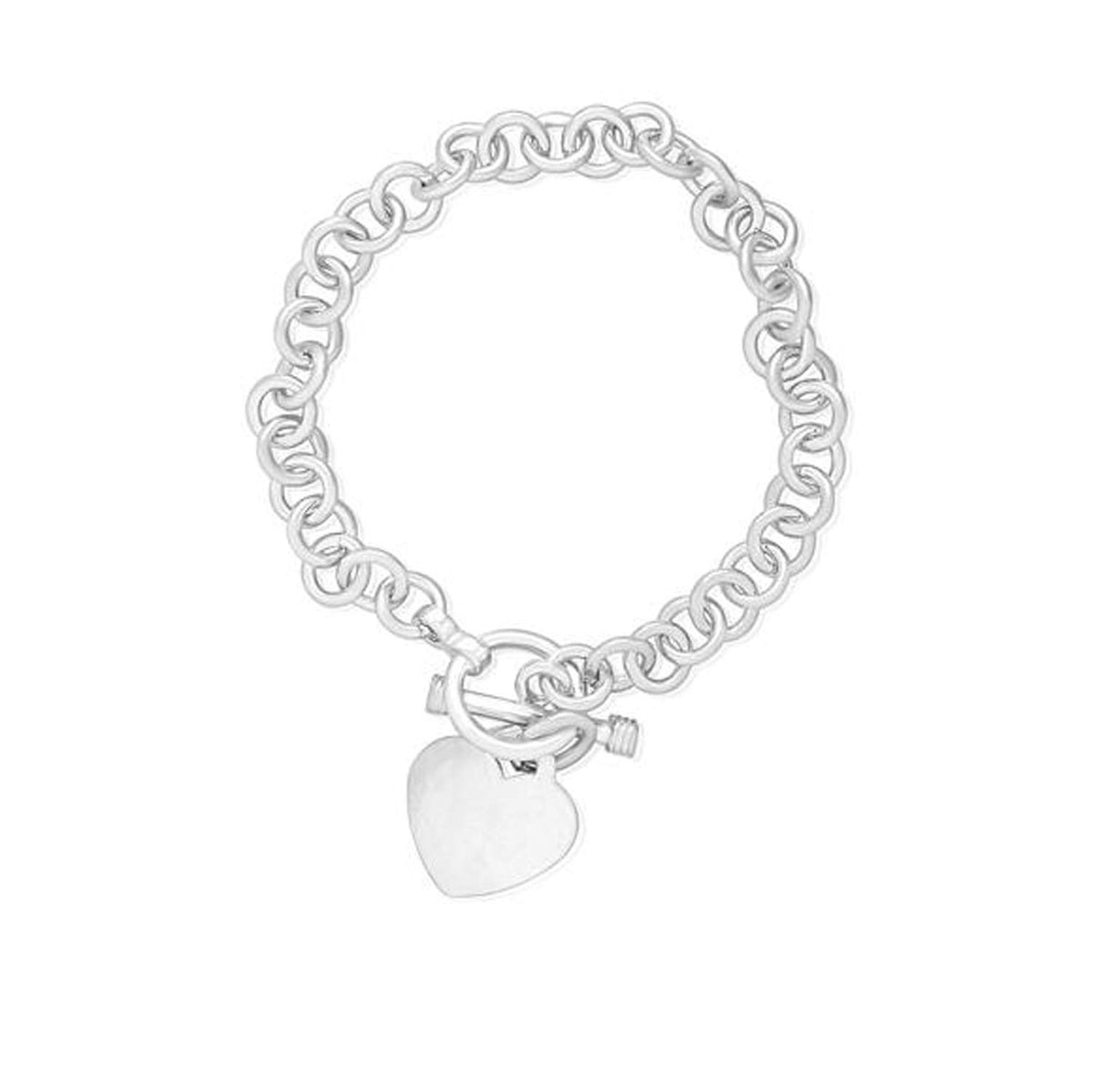 Round (Small) Link Charm Bracelet With Silver Charm Tag & Toggle Clasp - 925 Sterling Silv 