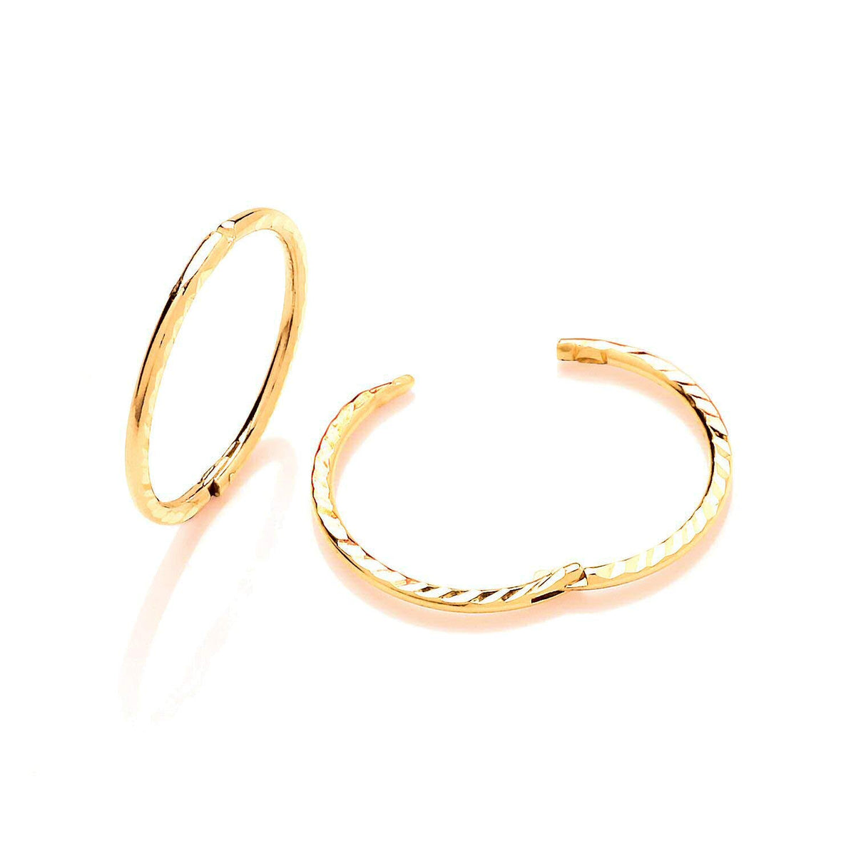 9ct Yellow Gold Diamond Cut Hinged Sleeper Hoop Earrings for Women - 9ct Yellow Gold 