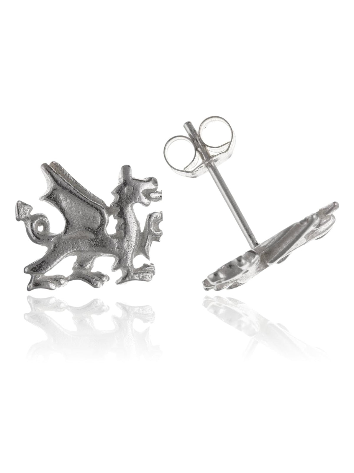 Wales/Welsh Dragon Stud Earrings/Ear Studs - 10mm W X 8mm H - 925 Sterling Silver - Welsh Jewellery