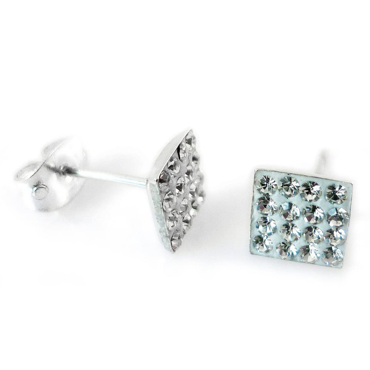 6MM Bling LADIES Square Micro Pave Austrian Crystal Sterling Silver Stud Earrings/Ear Studs for Women/Teenage/Girls - 925 Sterling Silver - White/Clear