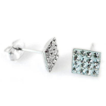 6MM Bling LADIES Square Micro Pave Austrian Crystal Sterling Silver Stud Earrings/Ear Studs for Women/Teenage/Girls - 925 Sterling Silver - White/Clear