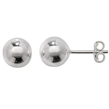 8MM PLAIN BALL/BEAD Sterling Silver Stud Earrings - Classic Ball Studs Round Earrings