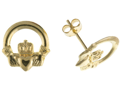 9MM Womens 9ct Yellow Gold Claddagh Celtic Stud Earrings/Ear Studs - Irish Celtic Jewellery