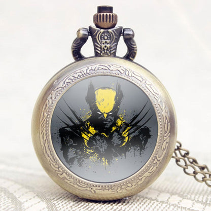 Xmen Wolverine Antique Bronze Effect Retro/Vintage Case Men's Quartz Pocket Watch Necklace - On 32" Inch / 80cm Chain