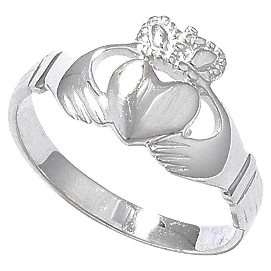 Classic Irish Celtic Claddagh Sterling Silver Band Ring With Cut-Out Heart - Irish Jewellery – Sizes J-R Available