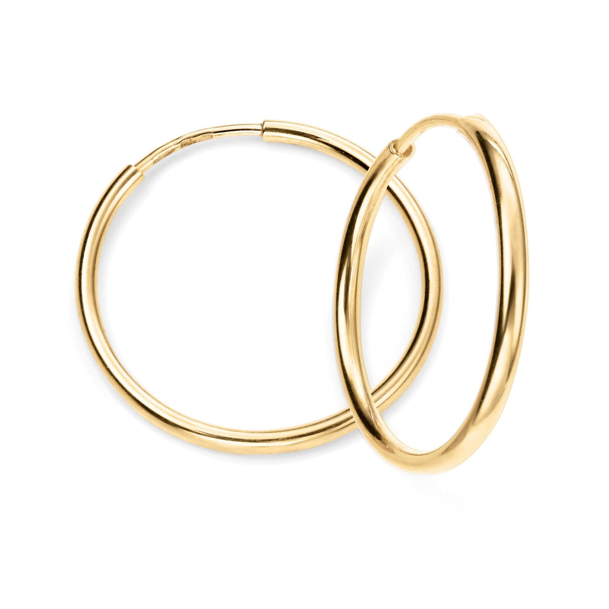 15MM 9ct Yellow Gold Round Sleeper Endless Hoop Earrings for Women/Teenage/Girls - Solid 9ct Yellow Gold - Small Thin Hoops