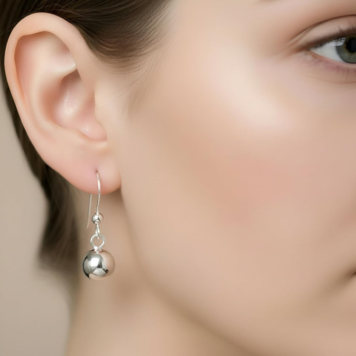 8mm Bead/Ball Drop Earrings for Women Girls - 925 Sterling Silver Dangly Drop Hook Earrings - Hypoallergenic Hanging Minimalist Dangle Earring