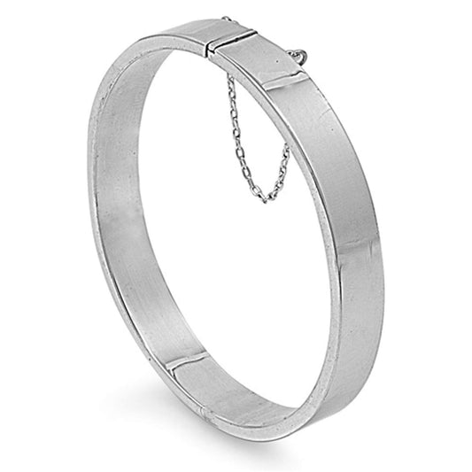 Square-Tube Hinged Bangle Bracelet With Safety Chain - 925 Sterling Silver