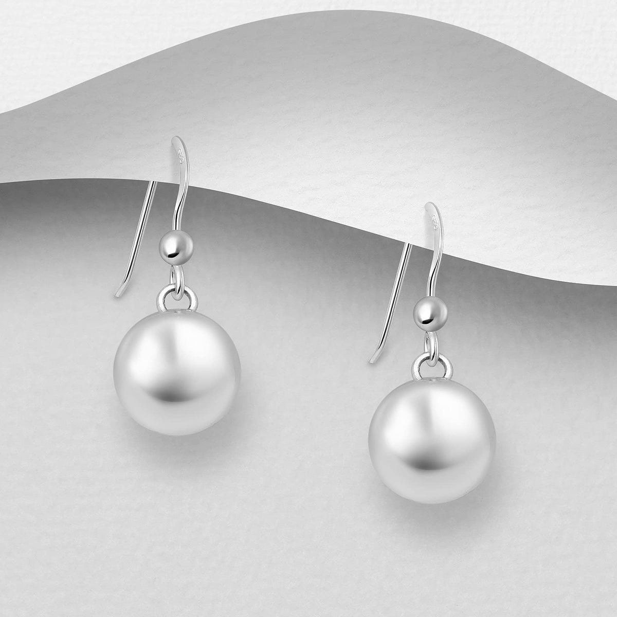 8mm Bead/Ball Drop Earrings for Women Girls - 925 Sterling Silver Dangly Drop Hook Earrings - Hypoallergenic Hanging Minimalist Dangle Earring