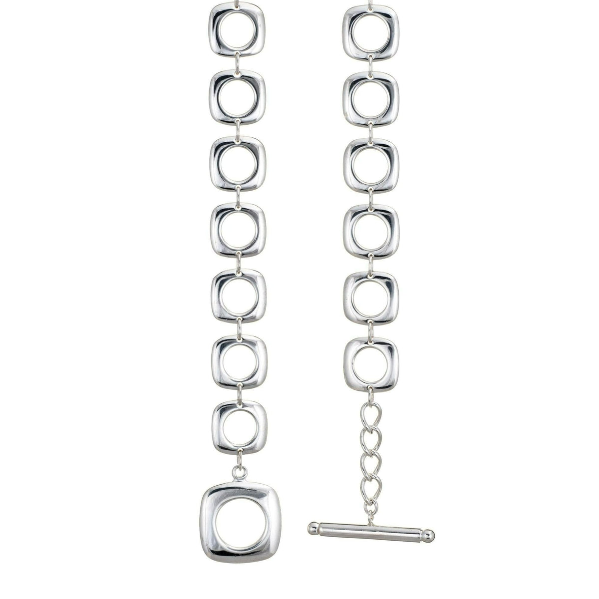 Silver Tone Cushion Necklace with T-Bar/Toggle Clasp - 16", 18" or 20" Inch - 925 Sterling Silver Plated - Designer Inspired Chunky Silver Necklace