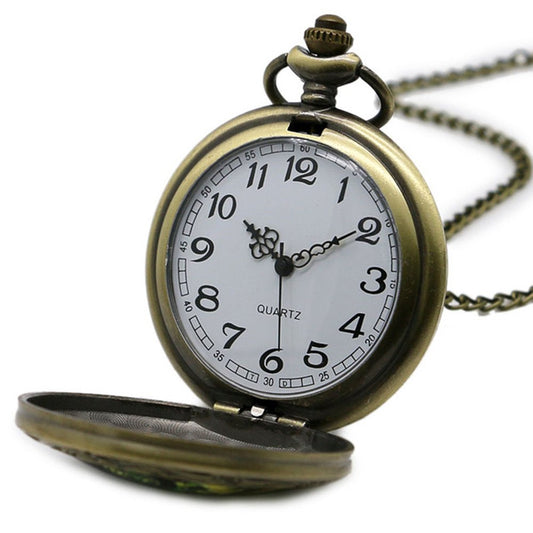 DR WHO Green Gallifrey Timelord Seal Bronze Effect Retro/Vintage Case Full Hunter Mens/Boys Quartz Pocket Watch Necklace - On 32" Inch / 80cm Chain