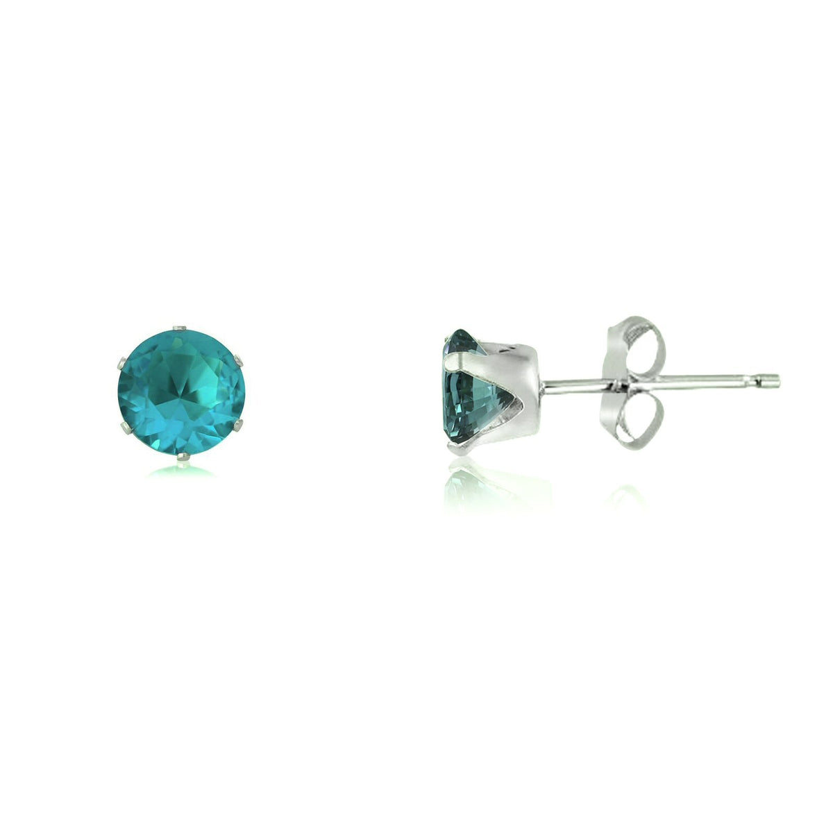 ZIRCON BLUE Classic Brilliant Round Cut Cubic Zirconia (CZ) Sterling Silver Birthstone Stu 