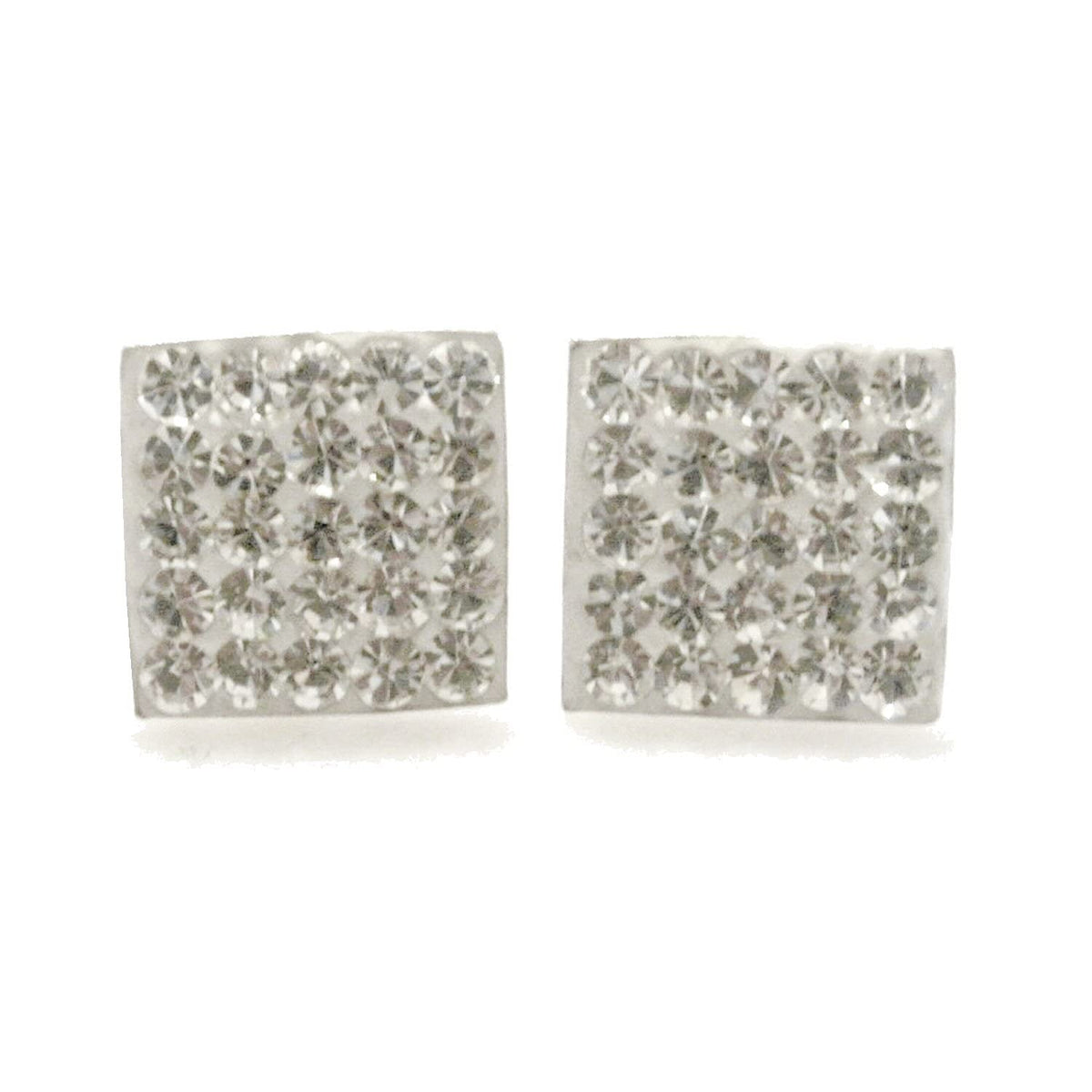 10MM Bling LADIES Square Micro Pave Austrian Crystal Sterling Silver Stud Earrings/Ear Studs for Women/Teenage/Girls - 925 Sterling Silver - White/Clear