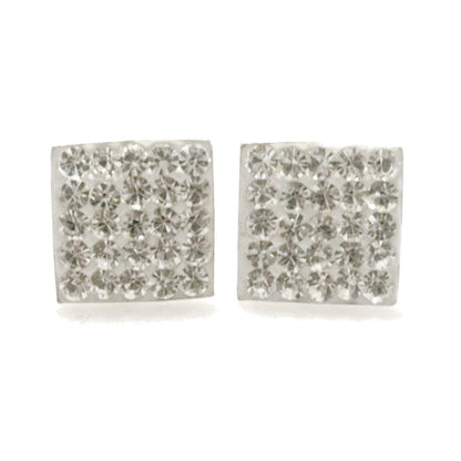 10MM Bling LADIES Square Micro Pave Austrian Crystal Sterling Silver Stud Earrings/Ear Studs for Women/Teenage/Girls - 925 Sterling Silver - White/Clear