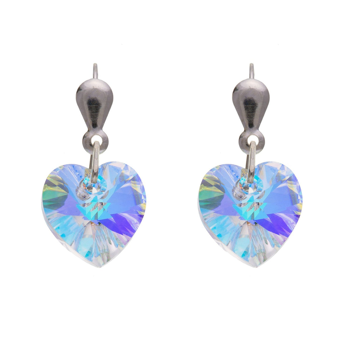 10MM Sparkling Clear Austrian Crystal Heart Dangly Drop Earrings - 10mm X 21mm - 925 Sterling Silver