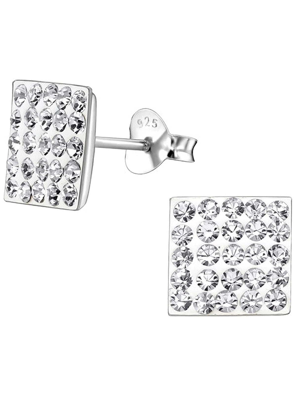 10MM Bling LADIES Square Micro Pave Austrian Crystal Sterling Silver Stud Earrings/Ear Studs for Women/Teenage/Girls - 925 Sterling Silver - White/Clear