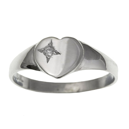WOMENS White/Clear Cubic Zirconia (CZ) Set Heart Signet Ring for Women Ladies Girls - 925 Sterling Silver - Sizes L-Q Available