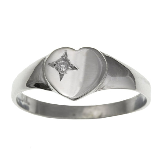 WOMENS White/Clear Cubic Zirconia (CZ) Set Heart Signet Ring for Women Ladies Girls - 925 Sterling Silver - Sizes L-Q Available