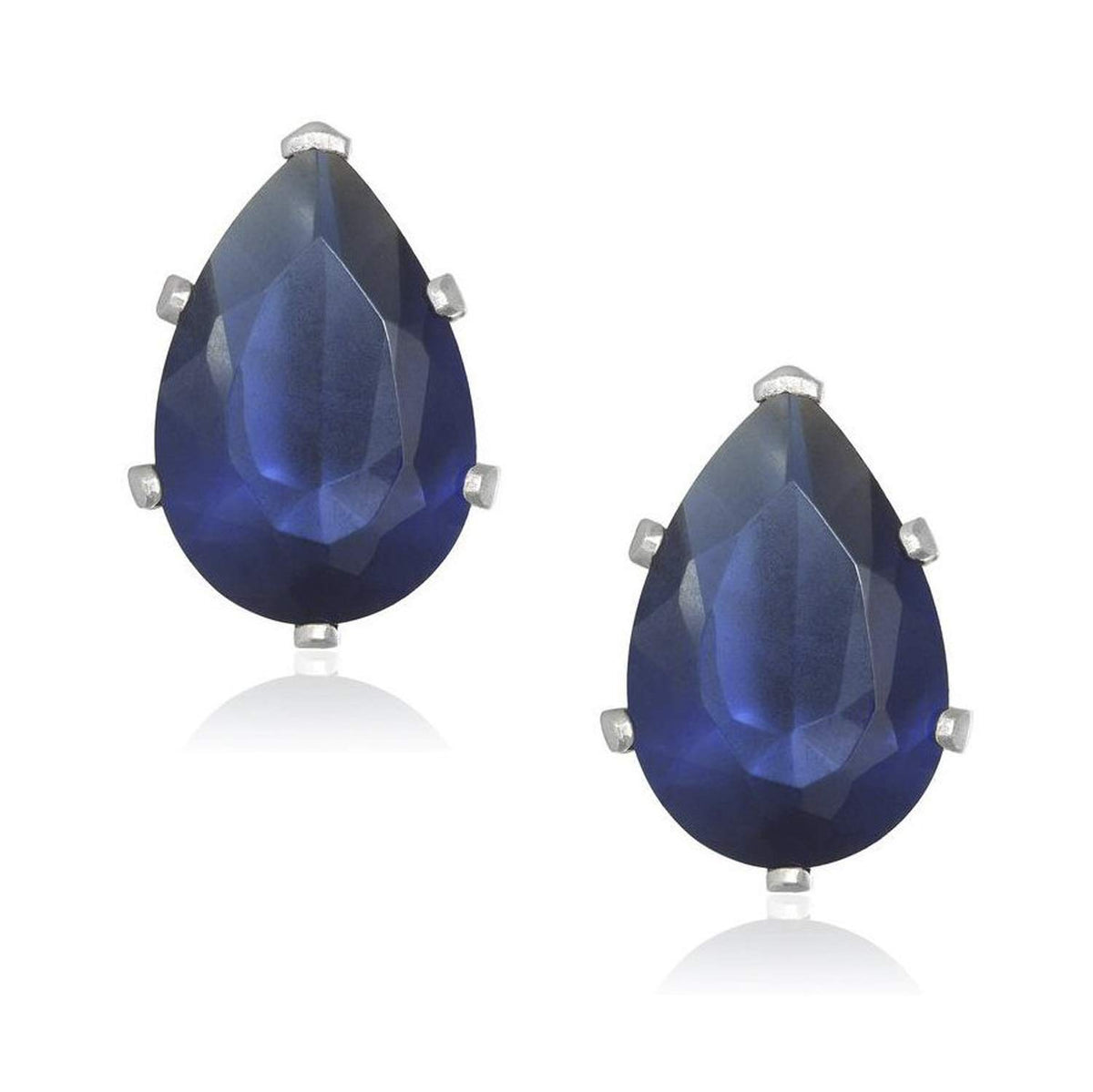 10MM Pear/Teardrop Cut CZ Birthstone Stud Earrings/Ear Studs for Women - 925 Sterling Silver - Sapphire Blue