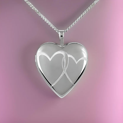 20mm Engraved Interlocking Hearts Pattern Sterling Silver Heart Locket Necklace for Women/Teenager/Girls On 16, 18, 20 Inch Chain - 925 Sterling Silver - Engravable - Size: 20mm W X 24mm H