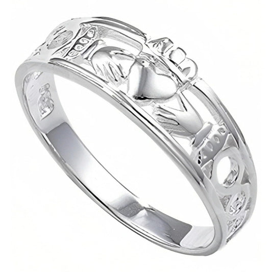 Classic Irish Celtic Claddagh Band Ring - 925 Sterling Silver - Claddagh Jewellery - Sizes J-R Available