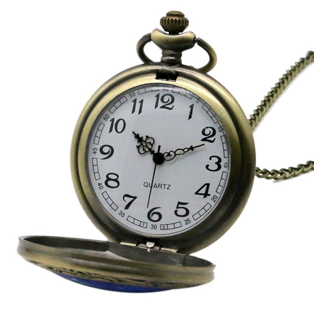 DR WHO Blue Tardis Bronze Effect Retro/Vintage Case Full Hunter Mens/Boys Quartz Pocket Watch Necklace - On 32" Inch / 80cm Chain