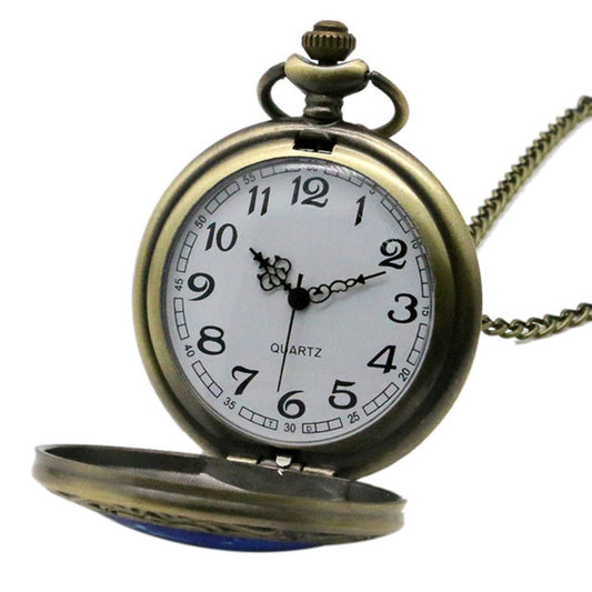 DR WHO Blue Tardis Bronze Effect Retro/Vintage Case Full Hunter Mens/Boys Quartz Pocket Watch Necklace - On 32" Inch / 80cm Chain