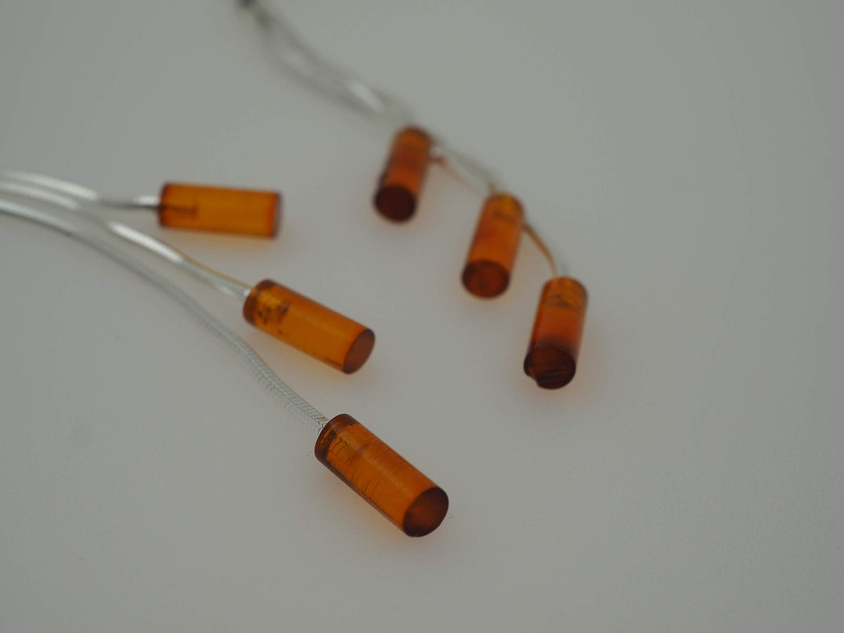 Triple Cognac Amber Tubes Long Fancy Dangly/Dangle Drop Silver Earrings for Women/Teenage/Girls - 925 Sterling Silver - Amber Jewellery - 9mm W X 64mm H - Weight: 3.22 Grams
