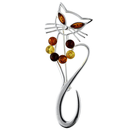 Animal Themed Amber Brooch Pin/Clip for Women - 925 Sterling Silver 