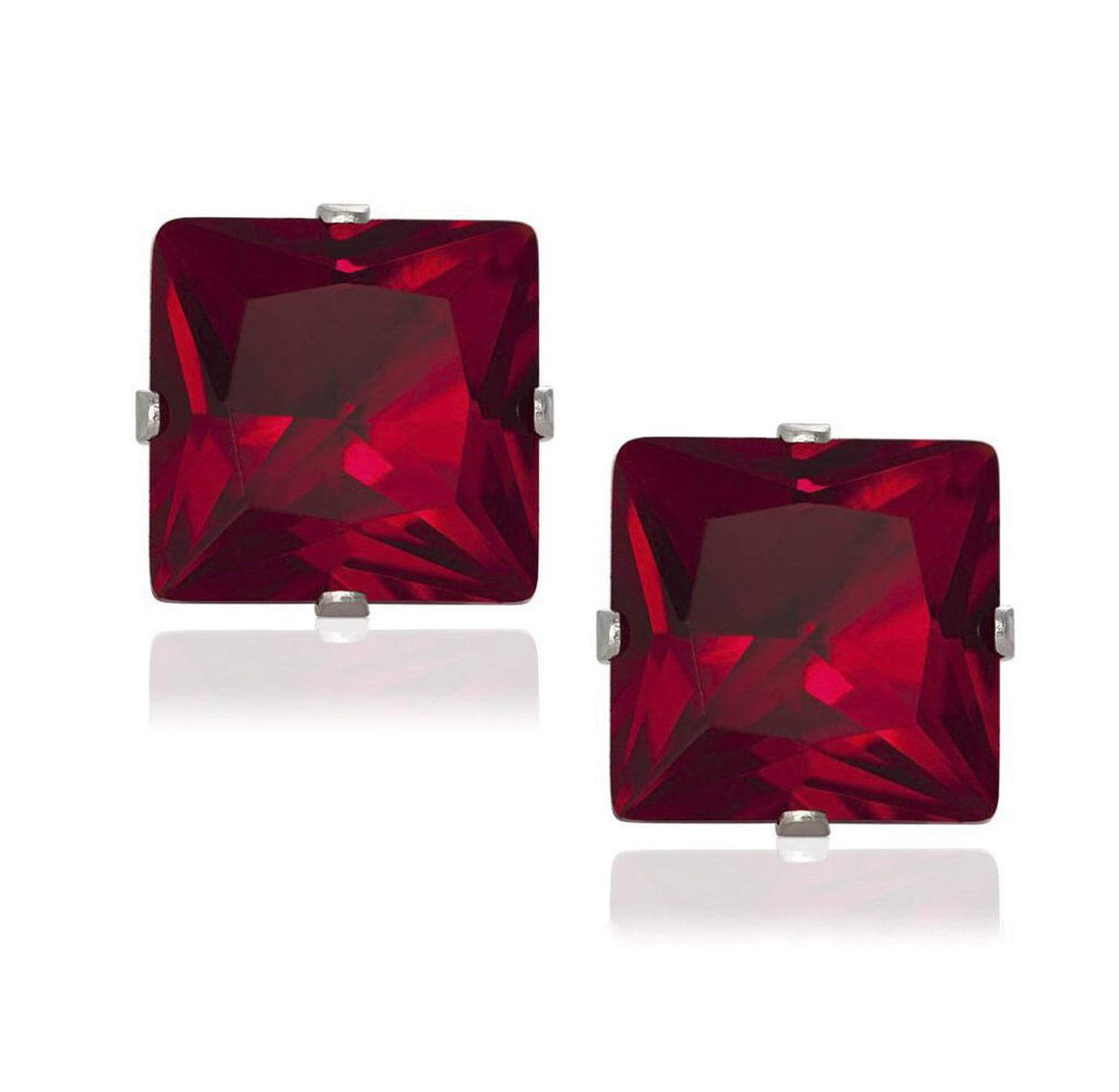 5MM Square Princess Cut CZ Birthstone Stud Earrings/Ear Studs for Women - 925 Sterling Sil 