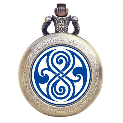 DR WHO White Seal of Rassilon Bronze Effect Retro/Vintage Case Full Hunter Mens/Boys Quartz Pocket Watch Necklace - On 32" Inch / 80cm Chain
