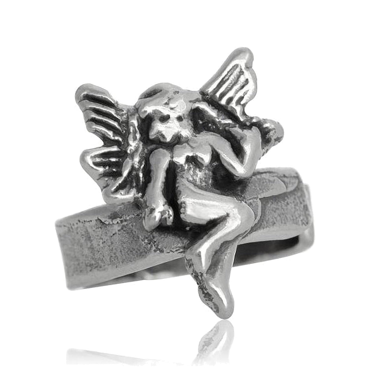 Small Winged Fairy/Angel On Band Middle Inner Ear Cuff Clip-On Earring - 925 Sterling Silver
