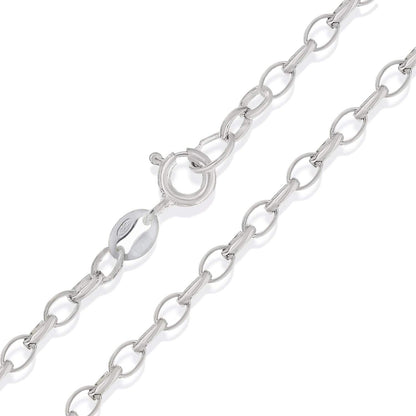 925 Sterling Silver 3MM Thick Oval Link Belcher/Rolo Chain Necklace for MEN Unisex - 18" 20" 22" 24" 26" Inch - Silver Chain Necklace