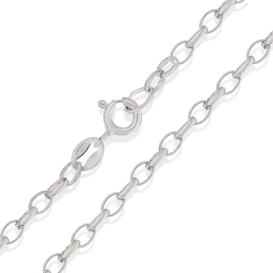 925 Sterling Silver 3MM Thick Oval Link Belcher/Rolo Chain Necklace for MEN Unisex - 18" 20" 22" 24" 26" Inch - Silver Chain Necklace