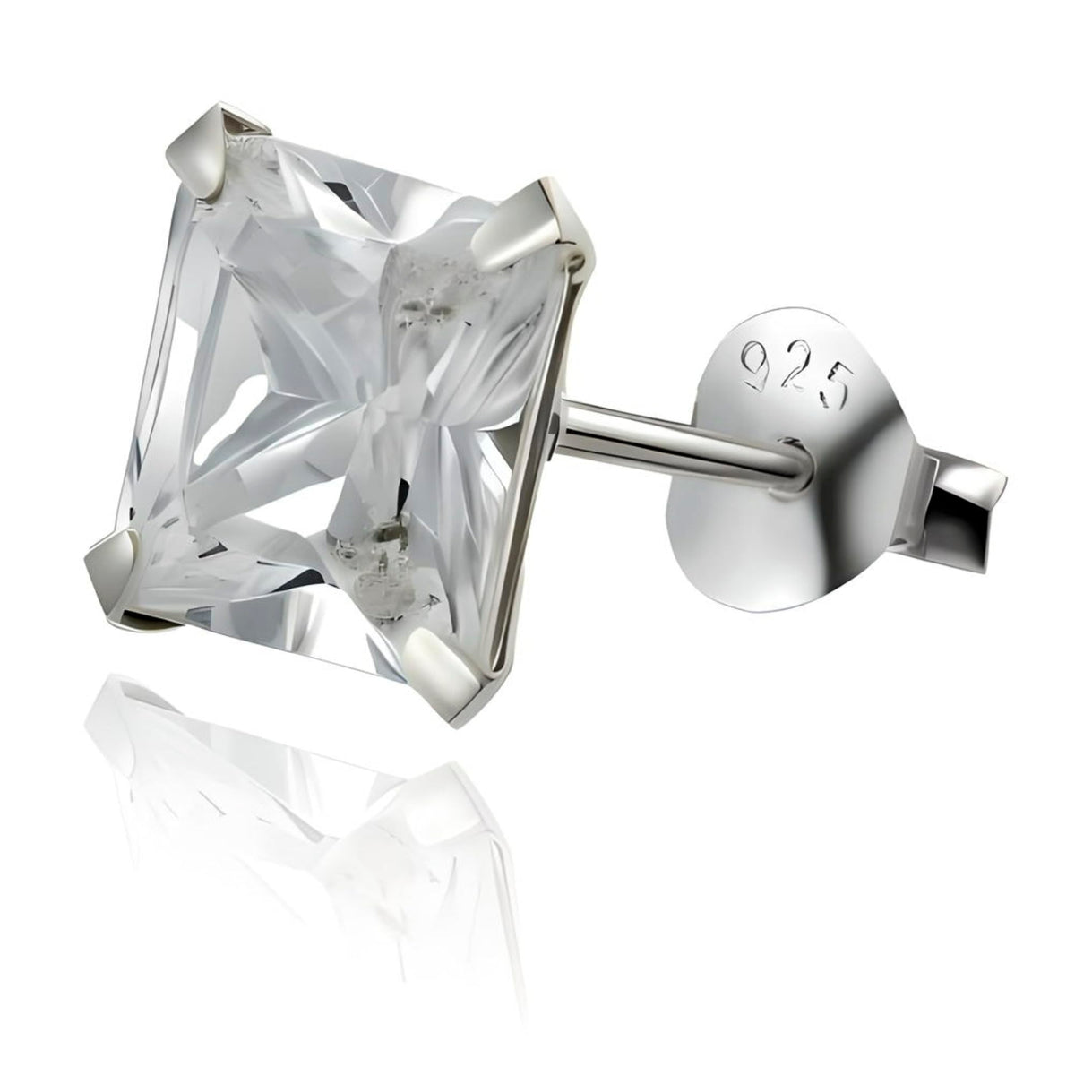 MENS Princess Cut/Square Simulated Diamond Cubic Zirconia (CZ) Sterling Silver Stud Earrin 