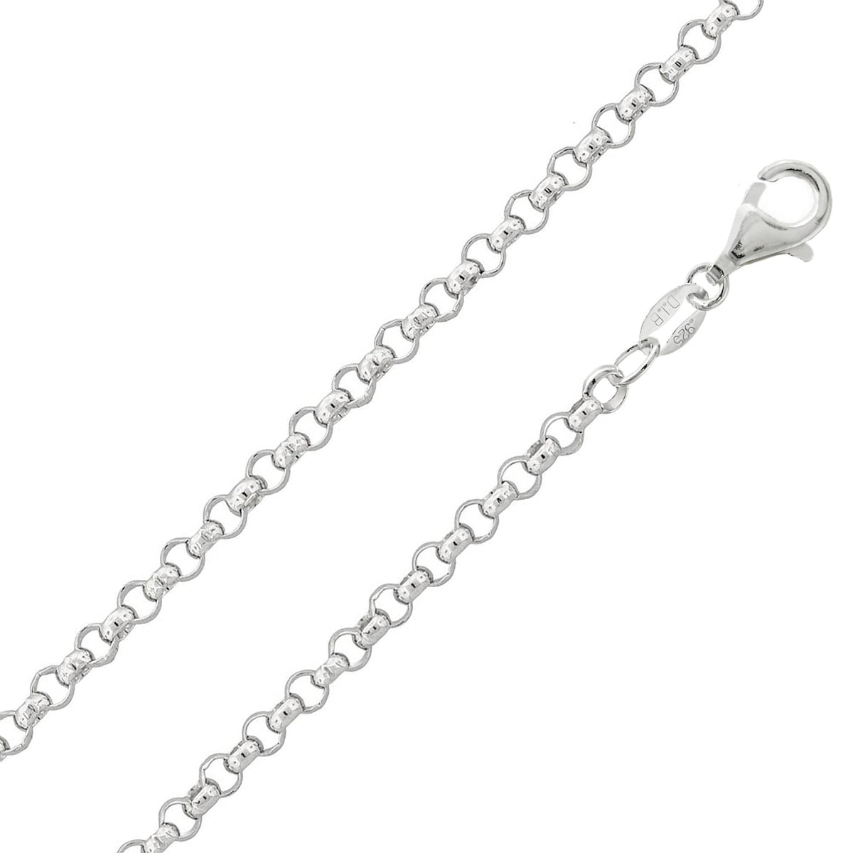 925 Sterling Silver 3.3 mm Wide Round Link Belcher/Rolo Chain Bracelet for Women Ladies Girls - Ideal Charm Bracelet for Clip-On Charms - 7.5 Inch/8 Inch