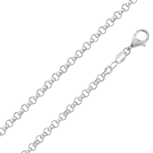 925 Sterling Silver 3.3 mm Wide Round Link Belcher/Rolo Chain Bracelet for Women Ladies Girls - Ideal Charm Bracelet for Clip-On Charms - 7.5 Inch/8 Inch