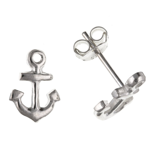 10MM 3D Ships Anchor of Hope Stud Earrings/Ear Studs for Women/Teenage/Girls - 925 Sterling Silver - 7mm W X 10mm H