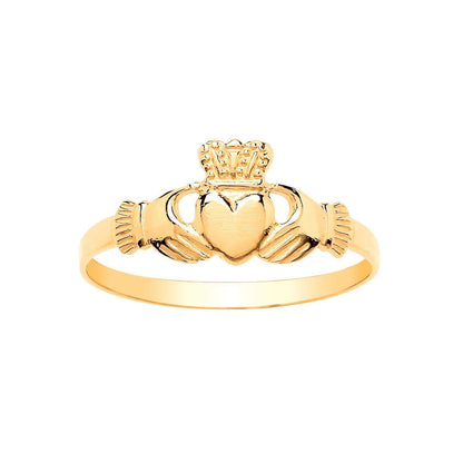 9ct Yellow Gold Irish Celtic Claddagh Ring for Children, Maids, Women - 9ct Yellow Gold - 