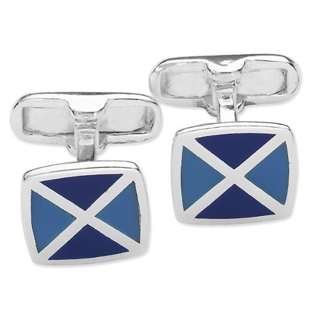 MENS Square Two Tone Blue Enamel Cufflinks - Blue & Navy Blue - 925 Sterling Silver - Classic Cufflinks