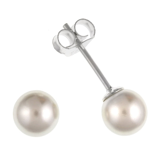 10MM White Simulated/Faux Pearl Stud Earrings/Ear Studs - 925 Sterling Silver