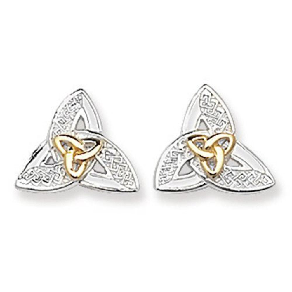 Celtic Trinity Knot Sterling Silver Stud Earrings With 9ct Gold Trinity Knot Centre - Stunning Irish Jewellery