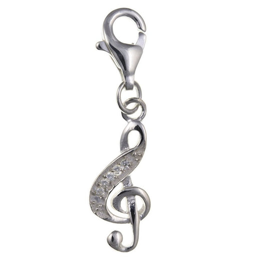 Music Themed Clip On Charms Collection - Sterling Silver Clip On Charm Pendant with Lobste ##cz-treble-clef
