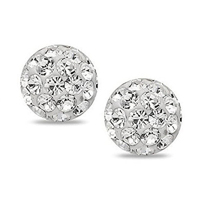8MM Bling WHITE Shamballa Style Half Disco Ball Sterling Silver Stud Earrings - Austrian Crystal Studs