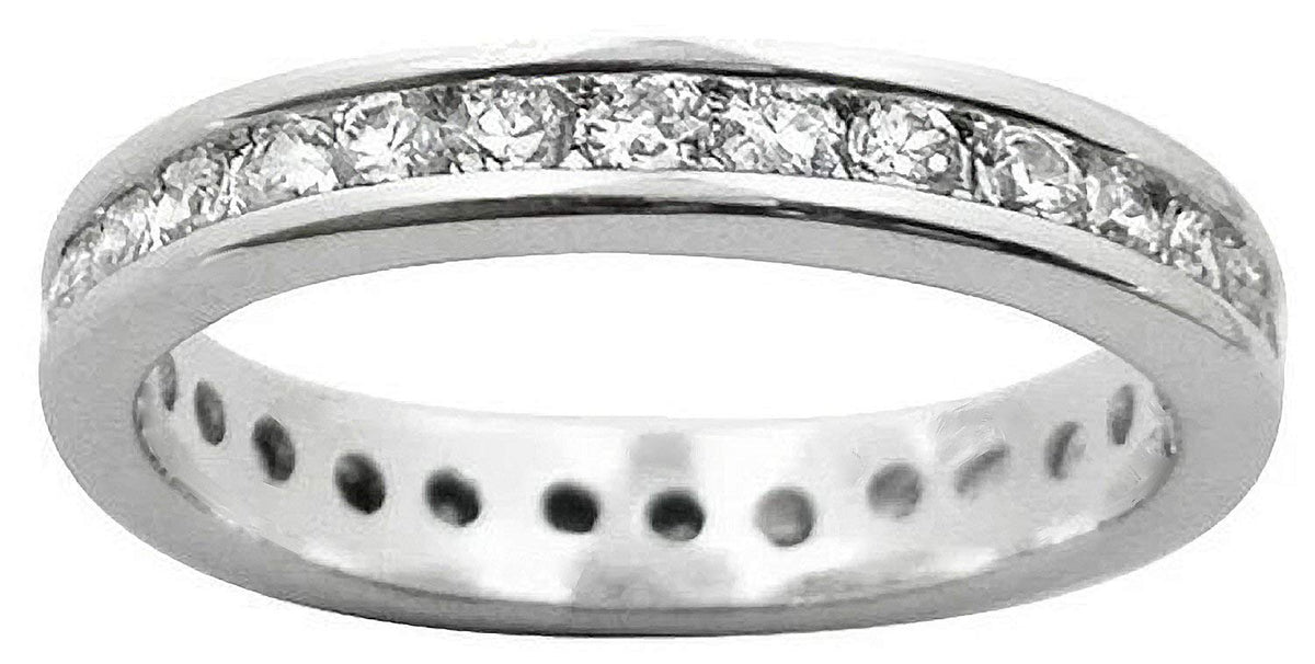 3.5MM Womens Full Eternity Channel Set Diamond Cubic Zirconia (CZ) Sterling Silver Band Ring for Women - 925 Sterling Silver - Anniversary Engagement Wedding Ring - Available in Sizes: J-T